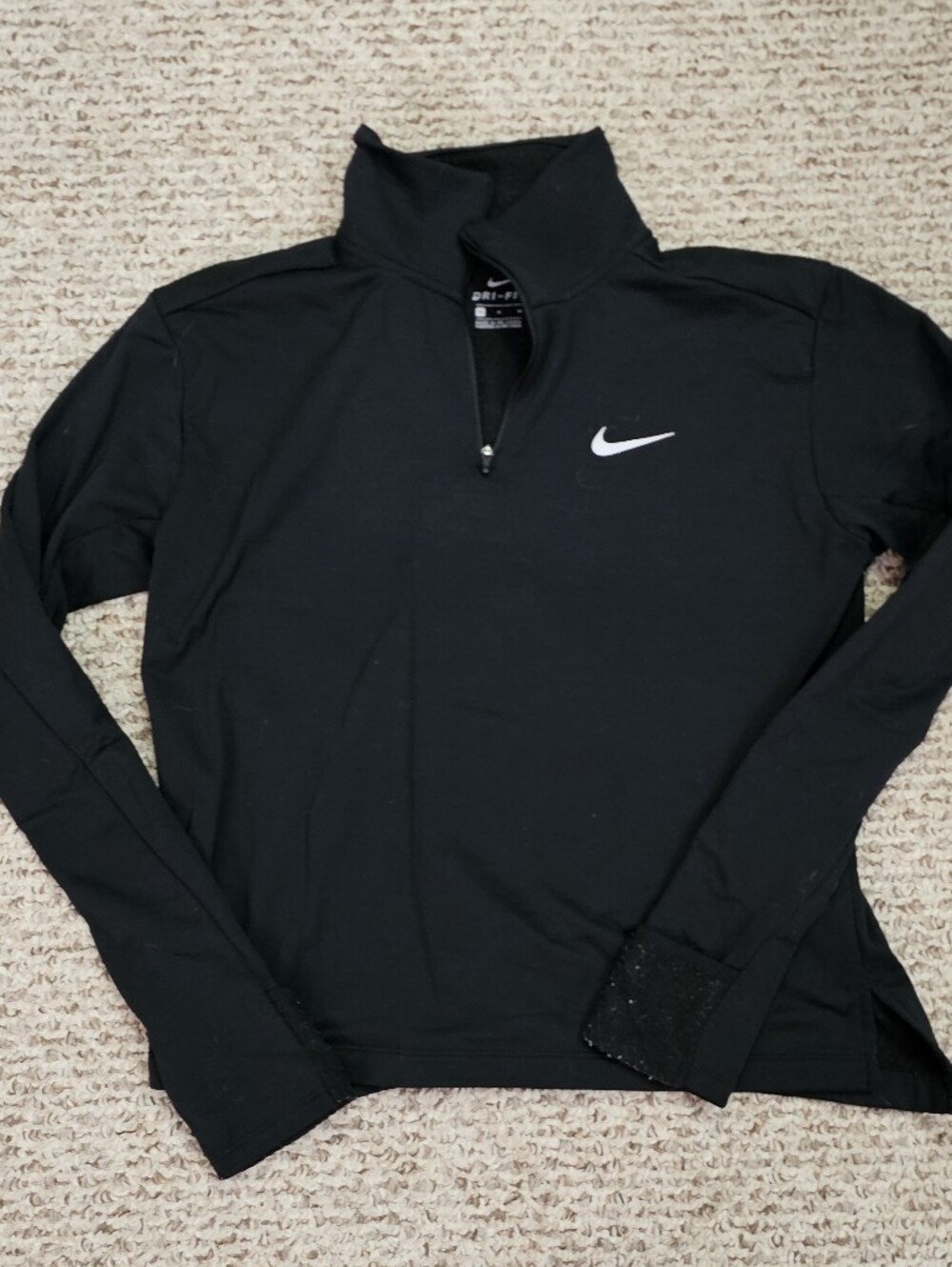 Nike Women’s Black Quarter-Zip Dri-FIT Pullover with White Swoosh